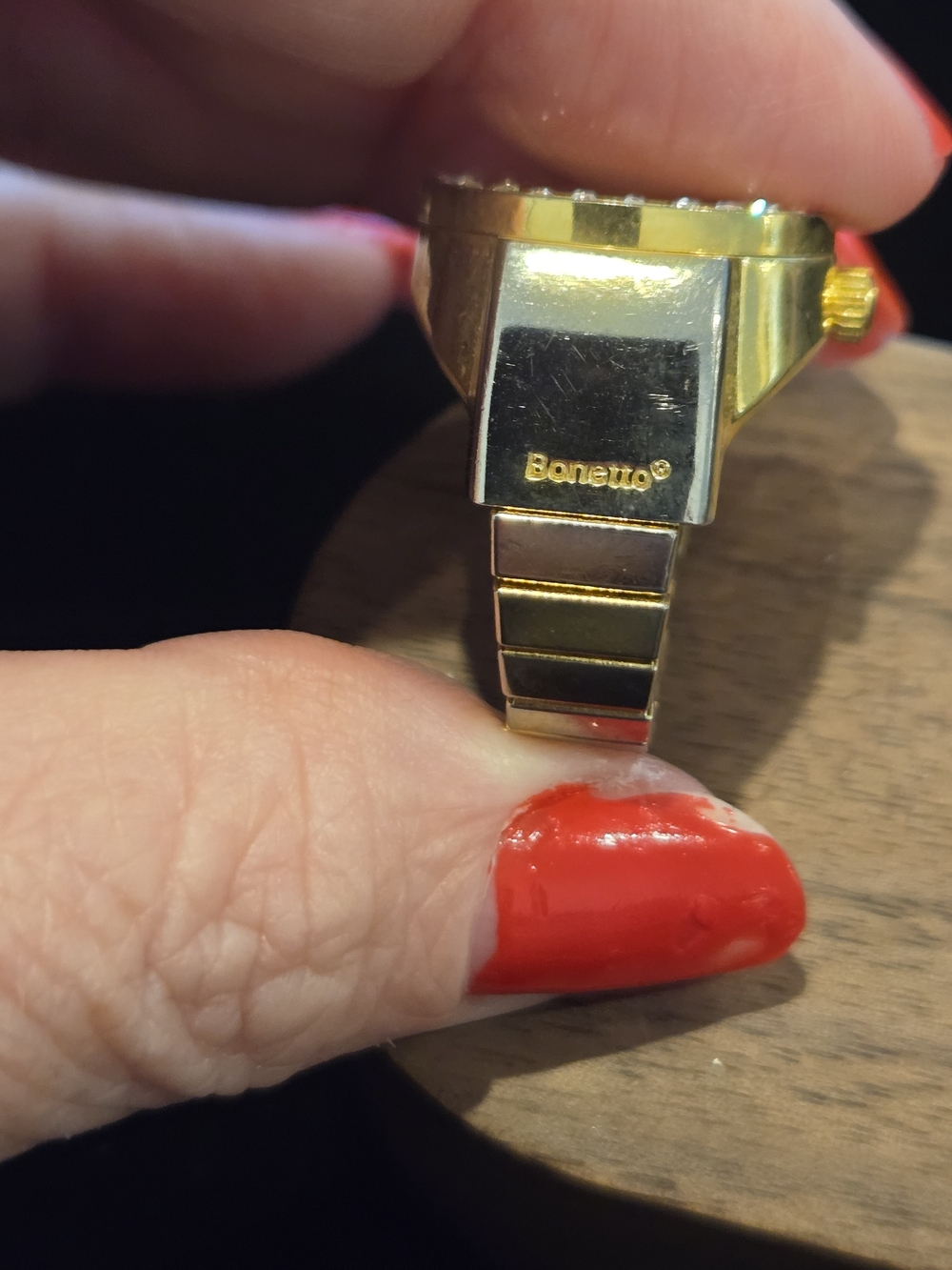 Vintage Bonetto Digits Gold-Tone Yellow Dial Crystal Accent Finger Watch - Picture 4 of 13